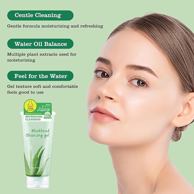 Aloe Vera Blackhead Cleasing Gel for Face Nose Body,Deep Cleaning,Moisturizing,Oil Contarol,Facial Exfoliating Gel for All Types Skin (6 Oz)
