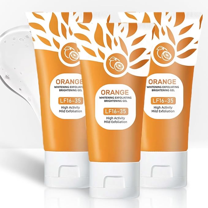 Orange Exfoliating Gel with Natural Enzymes - Gentle Face & Body Scrub for Daily Use, Deep Cleansing Peel Gel for Smooth Skin, Vegan Clarifying Exfoliator for All Skin Types (3Pc, 150g)