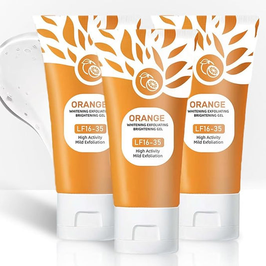 Orange Exfoliating Gel with Natural Enzymes - Gentle Face & Body Scrub for Daily Use, Deep Cleansing Peel Gel for Smooth Skin, Vegan Clarifying Exfoliator for All Skin Types (3Pc, 150g)