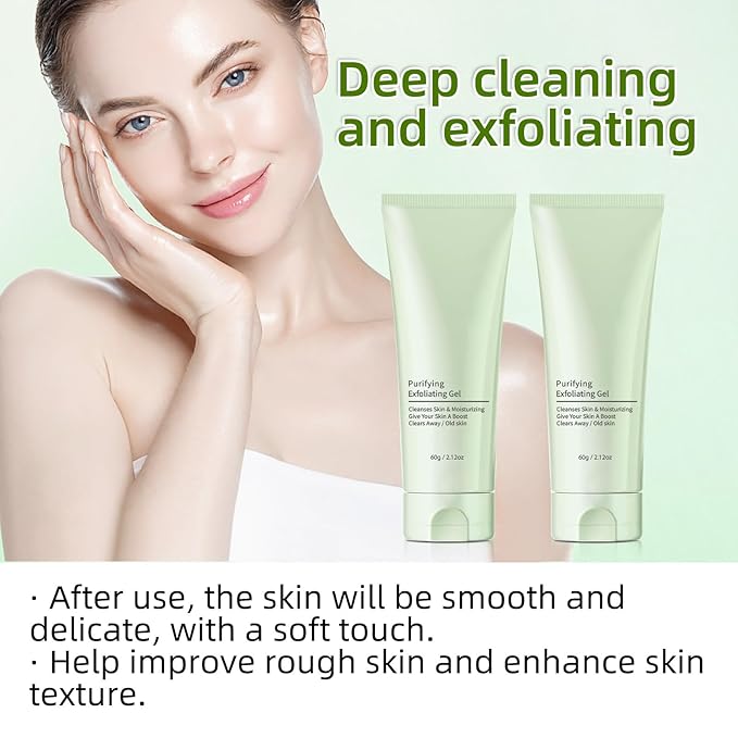 2 Pack Purifying Exfoliating Gel，Face & Body Exfoliating Cream，Purifying Cream，Deep Pore Cleansing, Moisturizes Skin, Moisturizes and Exfoliates， Suitable for All Skin Types，2.12Oz Each