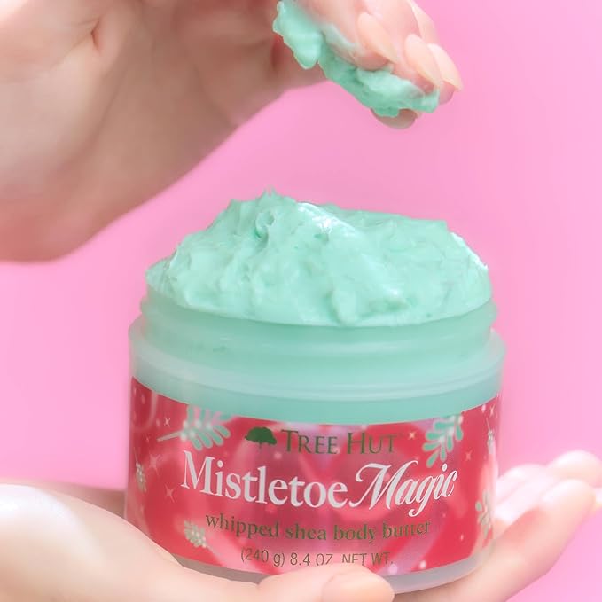 Tree Hut Mistletoe Magic Whipped Shea Body Butter, Long-Lasting Hydration for Soft, Smooth Skin, Nourishing Essential Body Care, Lightweight Moisturizer, Holiday Gift & Stocking Stuffer, 8.4 fl oz