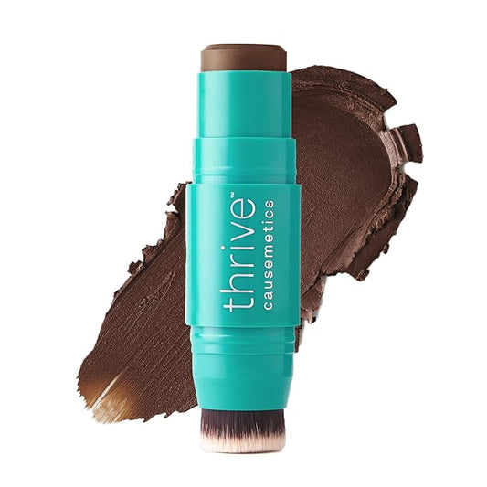 Thrive Causemetics Triple Threat Color Stick: Cream Bronzer & Contour Stick with Vitamin E, Evening Primrose Oil, Waterproof Smudge Proof Face Makeup Formula, Adrienne (Deep Tan Neutral)