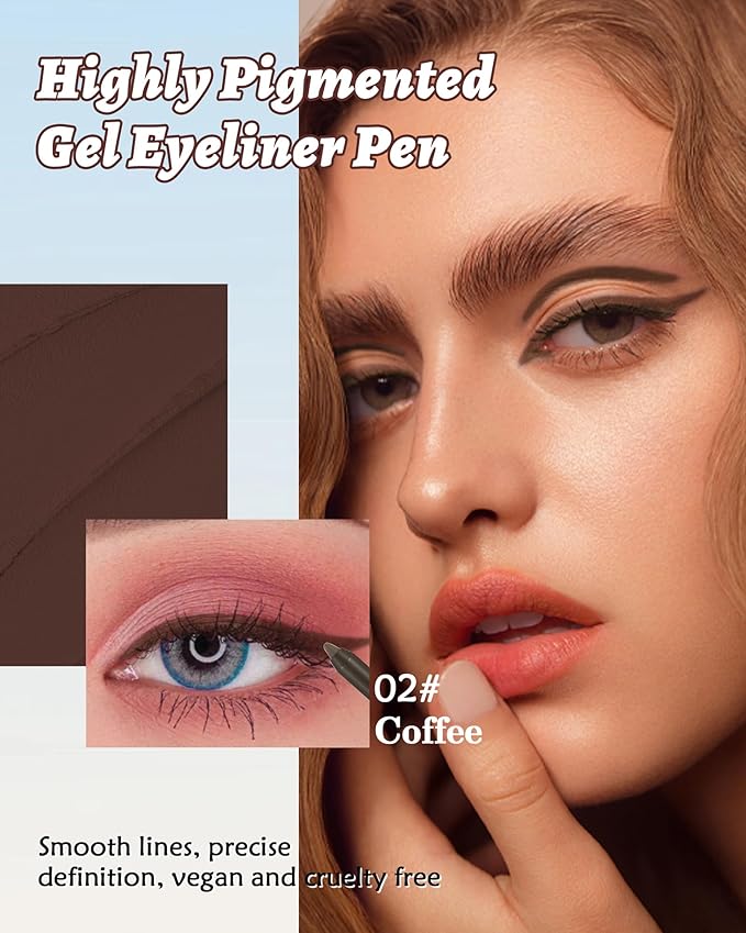 Waterline Gel Eyeliner Pencil, Coffee Brown Matte Waterproof Long Lasting Cream Eye Liner Pencil with Sharpener, Hypoallergenic Highly Pigmented Smudge-Proof Precision Eyeliner Makeup Pen for Women-02