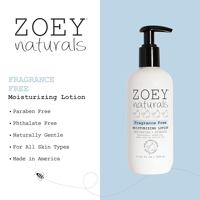 Zoey Naturals Fragrance-Free Baby & Toddler Lotion – Pediatrician and Dermatologist Approved - Hypoallergenic, Vegan, Moisturizer for Sensitive Skin – Non-Greasy, Paraben & Phthalate Free – 9.65 oz