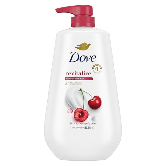 Dove Body Wash with Pump Revitalizante Cherry & Chia Milk, for Renewed, Healthy Looking Skin, Moisturizing Gentle Skin Cleanser with 24hr Renewing MicroMoisture, 30.6 oz