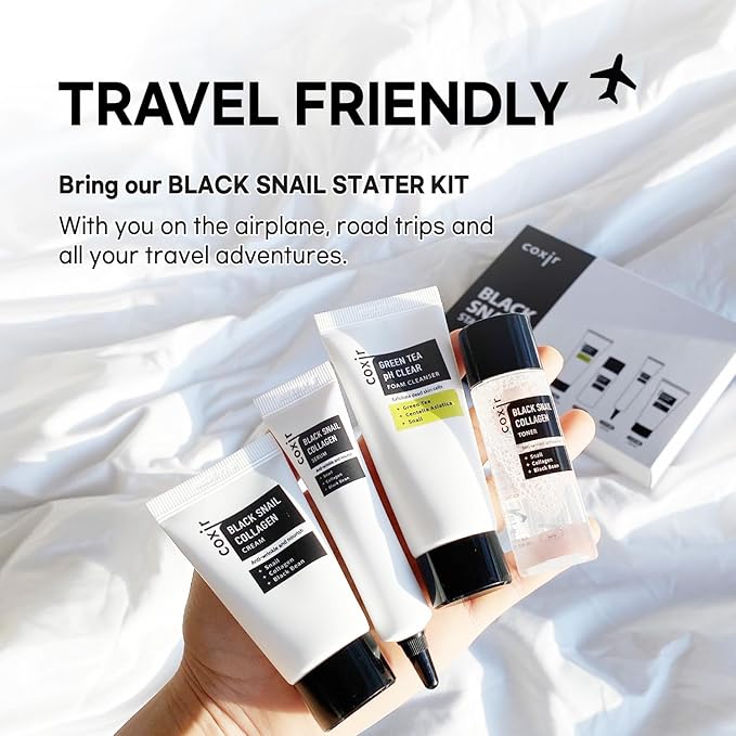[Christmas Gift Set] coxir Black Snail Collagen Starter Kit – Cleanser, Toner, Serum & Cream | Repairing Snail Mucin Skincare Set, Hydrating Korean Beauty Routine for Women (4-Piece)
