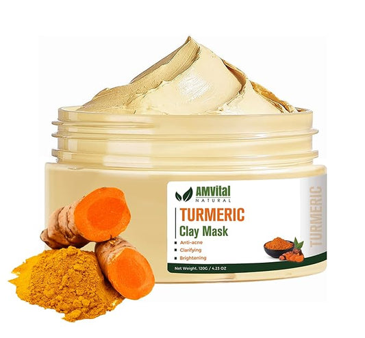 AMVital Turmeric Face Mask, Clay Facial Masks with Vitamin C, Skin Care for Acne and dark Spots, Smooth & Refine Pores, Anti Aging for Women, Non-Greasy Hydrating