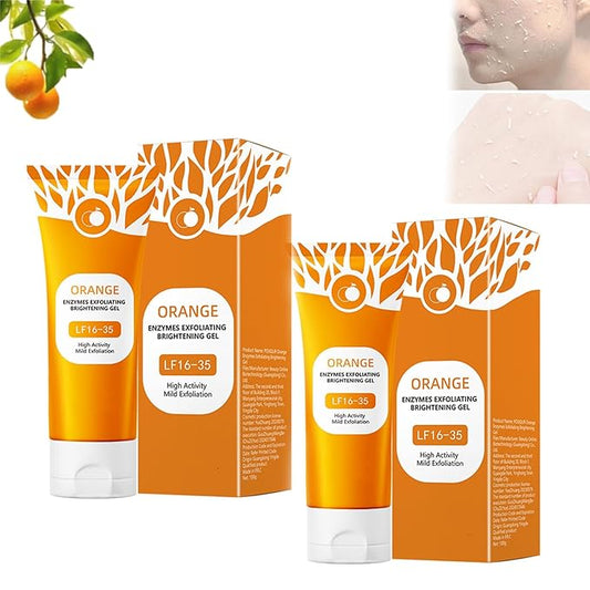 Orange Exfoliating Gel for Face and Body, Orange Enzymes Exfoliating Cleansing Gel, Clean Pores Remove Blackheads for All Skin Types (2 PCS, 200 Ml)