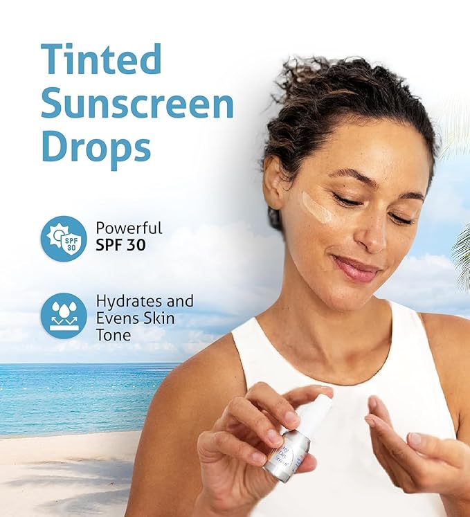 Tinted Sunscreen for Face, 3-in-1 Moisturizer with SPF 30, Face Sunscreen Protection, Tinted Drops to Match Light to Medium Skin Tones, 0.7 fl oz