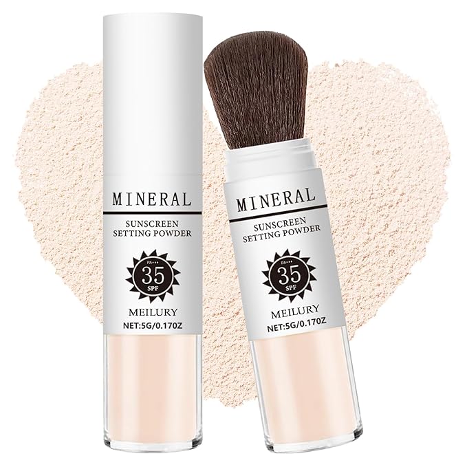 Sunscreen Setting Powder SPF 35, Mineral Brush Powder for Face & Scalp, Oil Control Natural Matte Finish Loose Powder Translucent Lasting Lightweight Breathable for All Skin (#01 Translucent)
