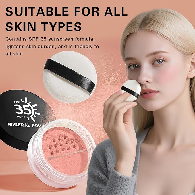 Sunscreen Blush Powder,Mineral Powder Blush for Cheeks,SPF 35,Rubor en Polvo,Buildable Coverage,Natural Glow,Talc-Free,Vegan,0.35 oz,03 Shine Rose