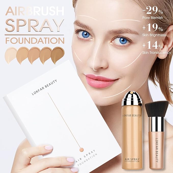AirBrush Foundation Spray, Silky Mist Spray Makeup Kit with Brush, Full Coverage Foundation for Smooth Radiant Finish, Formula Breathable Lightweight Hydrating | #02 Nude