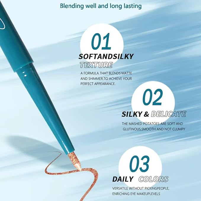 Waterproof Eyeliner Pencil Blendable Cream Shimmer Glitter Smooth Eyeshadow Stick Hypoallergenic Long Lasting Smudge Proof Eye liner Pen 03 Rose Shimmer