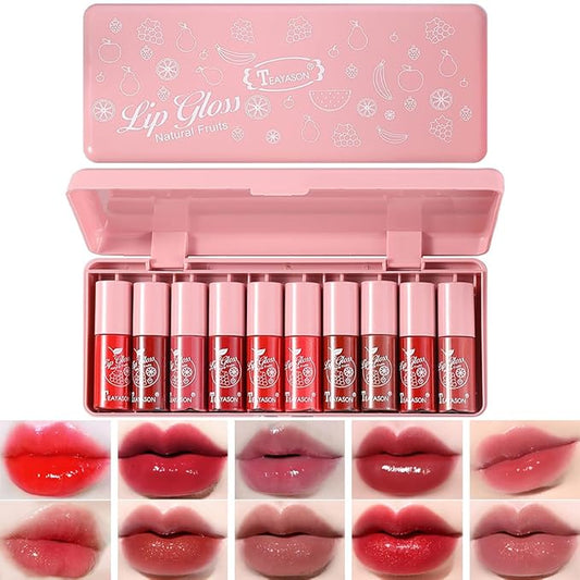 10 Colors Lip Tint Stain Set, Korean Plumping Lip Gloss Watery Lip Stain, Multi-use for Mini Liquid Lipstick & Cheek Tint Long Lasting Vivid Color #02