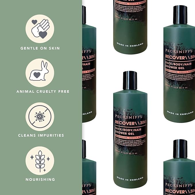 Pecksniff's Recover Magnesium 3-in-1 Arnica and Pepper Shower Gel | 500ml /16.9 Fl Oz