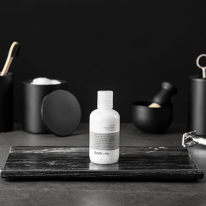 Anthony Glycolic Facial Cleanser for Men, Daily Exfoliating & Hydrating Face Wash, Shave Prep, Non-Foaming, Deep Cleansing, Gentle on Sensitive Skin, Removes Dirt & Oil, Smooths Texture, 3.4 Fl Oz