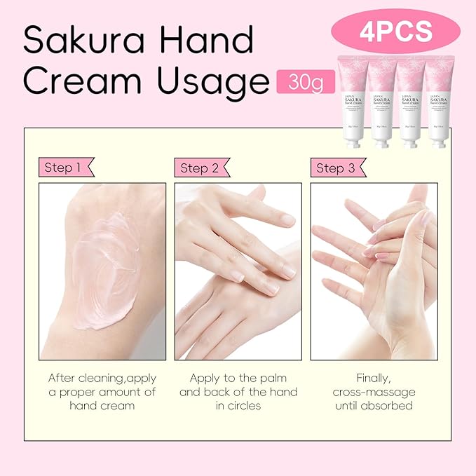 4 Pack Hand Cream Lotion Gifts Set - Deep Hydration Sakura Moisturizer Anti-Dryness Nourishing Hand Balm Fast-Absorbing Party Favors Gifts for Women Girls - Hand Cream Skin Care, 1.06Oz Each