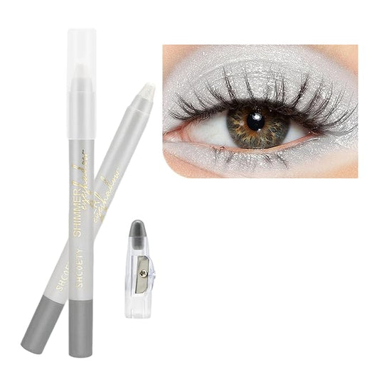 Silvery Eyeshadow Stick Makeup, Highlighter Cream Brightener Eye Shadow Pencil, Waterpoof Long Lasting Shimmer Eyeliner, Glitter Primer Palette Crayon