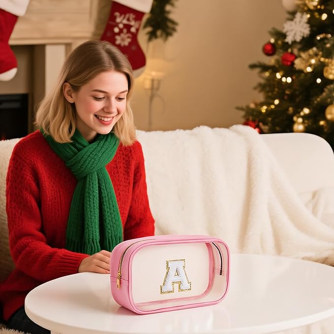 YOOLIFE Travel Toiletry Bag for Women, White Clear Makeup Bag Cute Make Up Bag Cosmetic Bags Skin Care Makeup Bag Organizer Birthday Gifts for Women Bridesmaid Mother Girlfriend Initial D