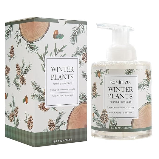 ROMIIE ZOI Christmas Foaming Hand Soap with Gift Box- Winter Plants, Infused with Winter Pine Scent - 500ml/ 16.8oz