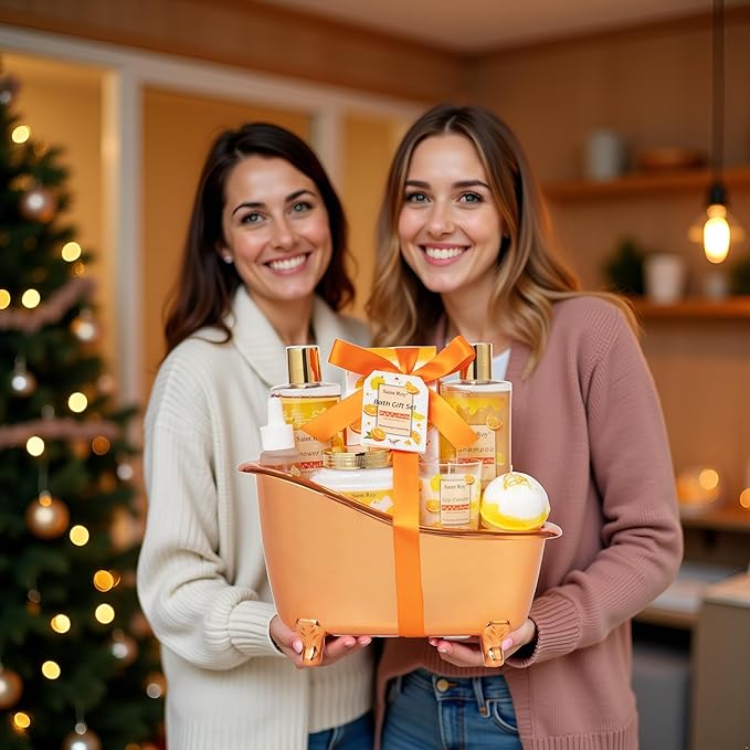 Orange Scents spa gift set Great Gift Lemon Spa Gifts for girls, Body care Set Birthday Gifts, Gift Baskets for Woman, 11pcs Bath Gift Set for Women, Christmas Gifts for Women Citrus Spa Gift Basket