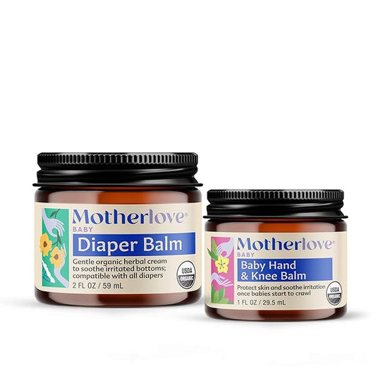 Motherlove Baby Body Care—Diaper Balm (2 oz) and Baby Hand & Knee Balm (1 oz)—Herbal Remedies for your Baby—USDA Organic & Cruelty Free