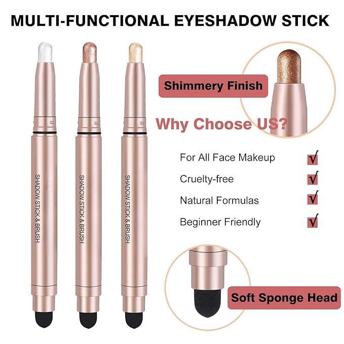 Rose Red Eyeshadow Stick Makeup, Highlighter Cream Eye Shadow Pencil, Waterproof Hypoallergenic Long Lasting Matte Crayon, Glitter Primer Palette Shimmer Eyeliner Pen