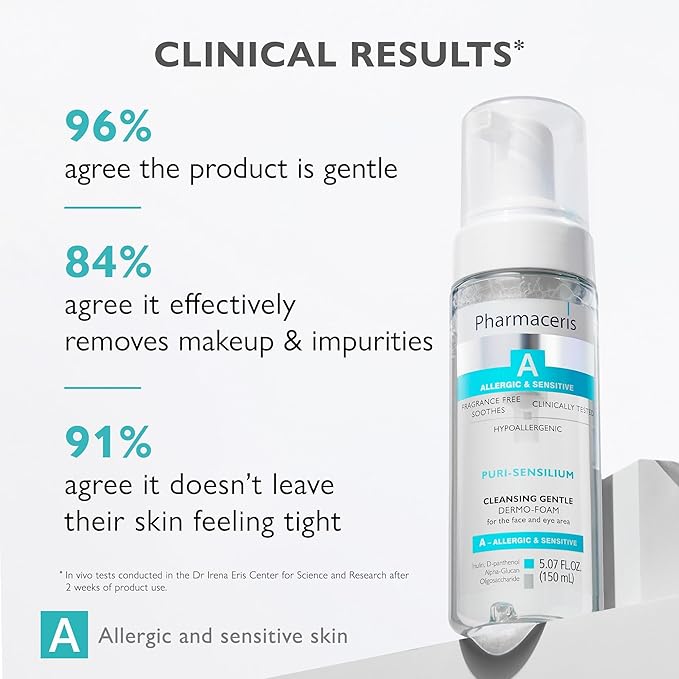 Pharmaceris Gentle Cleansing Foam – Foaming Face Wash for Sensitive & Dry Skin, Removes Makeup & SPF, Hydrating & Soothing Hypoallergenic Cleanser, PURI-SENSILIUM, 5.07 fl oz