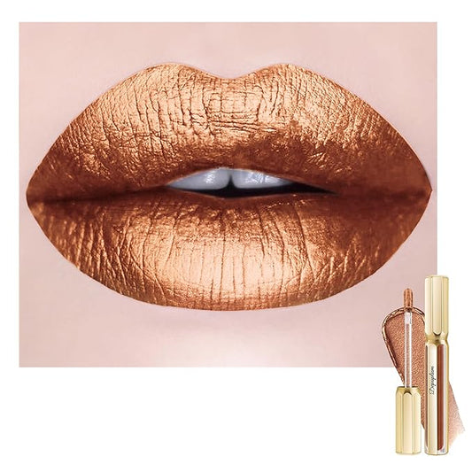 Brown Lipsticks for Women Metallic Lipstick Long Lasting Non Stick Cup Lip Gloss, Shimmer Lightweight Hydrating Full Coverage Lip Color, DP113 Pleasure