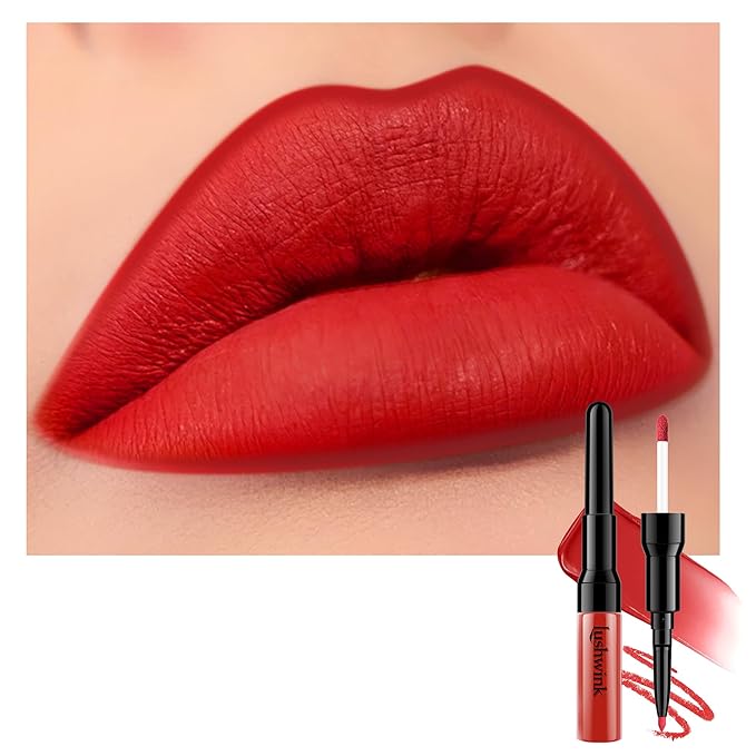 Red Matte Liquid Lipstick and Lip Liner Set for Women Long Lasting Waterproof Lipsticks 24 Hours Smudgeproof Lip Liner and Lipstick Combo, A08