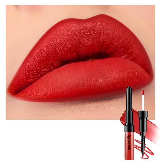 Red Matte Liquid Lipstick and Lip Liner Set for Women Long Lasting Waterproof Lipsticks 24 Hours Smudgeproof Lip Liner and Lipstick Combo, A08