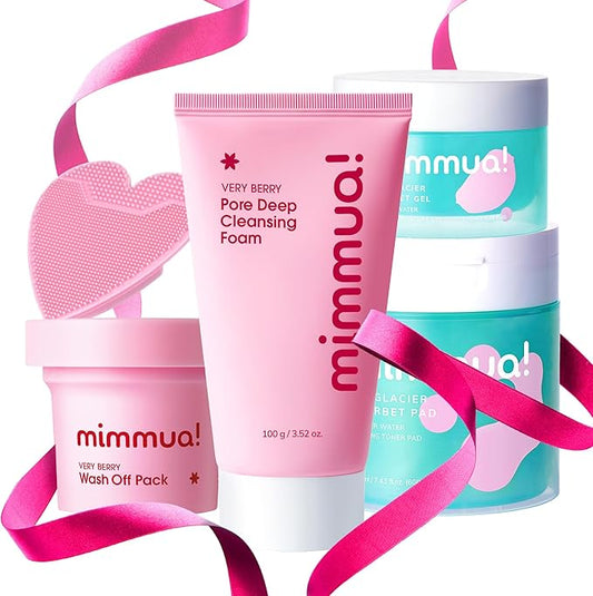 Skincare Gift Set for Teens | Very Berry Cleansing Foam, Wash Off Pack, ICY Glaical Sherbet Gel, ICY Glacier Sherbet Pad, Silicon Facial Brush | Best Gifts for Women, Gifts for Men