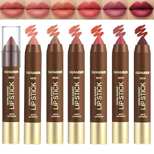 6PCS Crayon Matte Lip Liner Set,Long Lasting Waterproof Natural Crayon Lipstick Pack Set for Women,Moisture Smooth Color Stick Ultimate Lip Crayon for Makeup