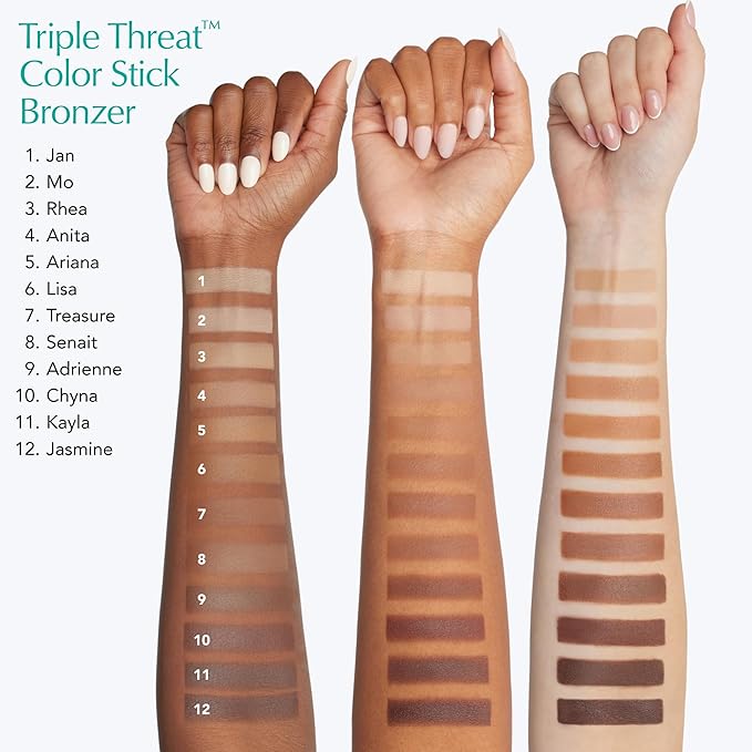 Thrive Causemetics Triple Threat Color Stick: Cream Bronzer & Contour Stick with Vitamin E, Evening Primrose Oil, Waterproof Smudge Proof Face Makeup Formula, Adrienne (Deep Tan Neutral)