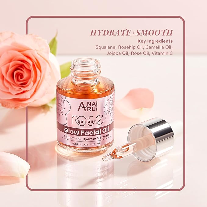 ANAiRUi Rose Skincare Gift Set, Christmas Gift for Women, Facial Skincare Kit for Women, Rose & Squalane Face wash and Moisturizer Set with Clay Mask, Face Cleanser and Facial Oil, Purify, Hydrate