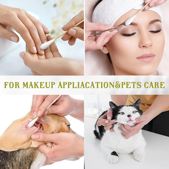 Zhehao 300 Pcs 8 Inch Large Cotton Swabs with Bamboo Handle Oversized Extra Long Cotton Tipped Applicators with Large 1/2" Diameter Ear Swabs for Wound Cleaning, Makeup