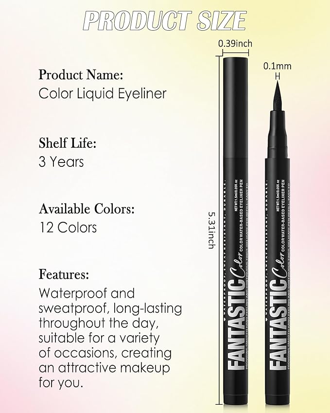 White Matte Liquid Eyeliner Pencil, Colorful High Pigmented Waterline Eye liner Waterproof Pen, Bright Colored Smudgeproof Long Lasting Eyeliner Pen Christmas Party Festival Makeup Gift for Women-01