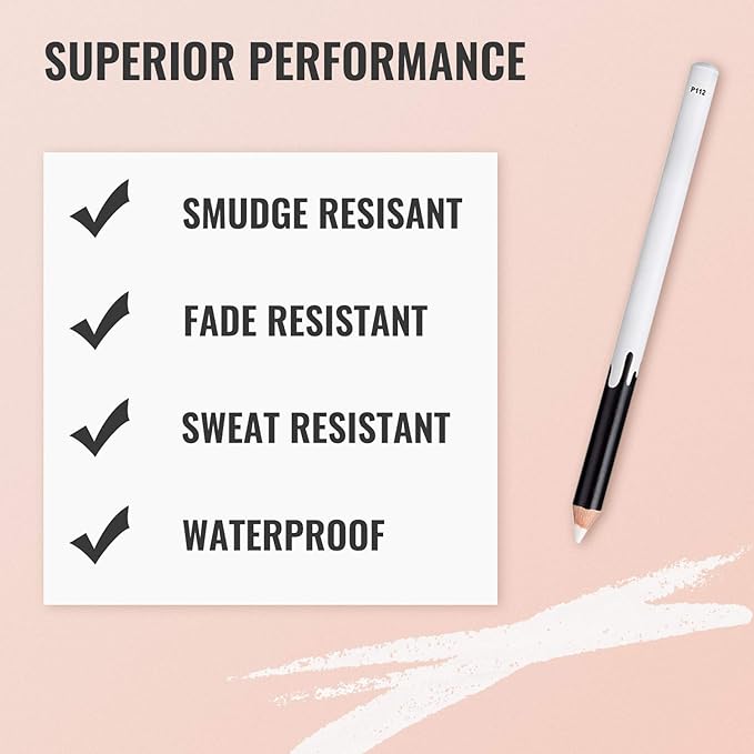 12PCS Erinde White Eyeliner Pencil, Soft Highlighter Gel Eyeliner Pencil, Eye Liner Pen, Professional Eye Bighten Eyeshadow Waterproof Matte Hypoallergenic, Easy to Colour, Skin Marker Pen