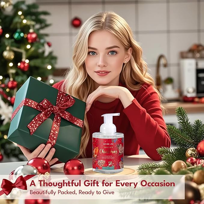 ROMIIE ZOI Christmas Foaming Hand Soap with Gift Box- Berry Christmas, Infused with Holiday Floral- 500ml/ 16.8oz
