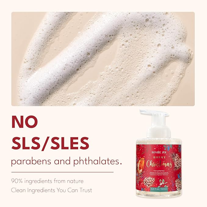 ROMIIE ZOI Christmas Foaming Hand Soap with Gift Box- Berry Christmas, Infused with Holiday Floral- 500ml/ 16.8oz