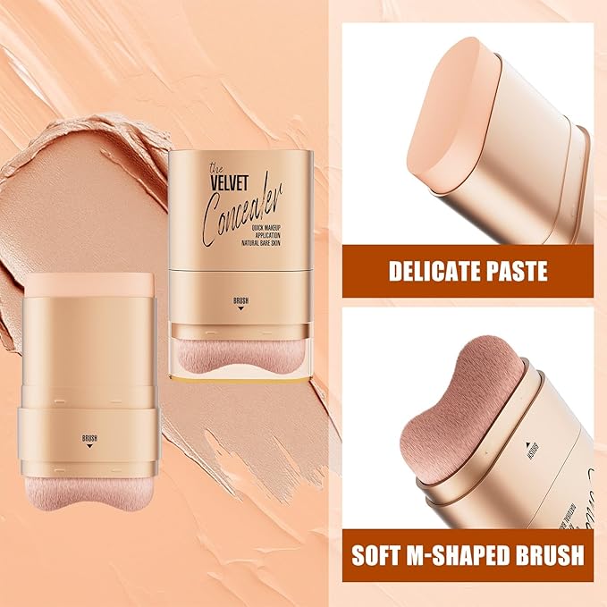 Double-ended Concealer Stick Foundation Stick with Built-in Soft Brush and Natural Finish Concealer Foundation Sticks for Multi-Use Face Makeup (#140 Peach Nectar)