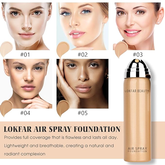 AirBrush Foundation Spray, Silky Mist Spray Makeup Kit with Brush, Full Coverage Foundation for Smooth Radiant Finish, Formula Breathable Lightweight Hydrating | #02 Nude