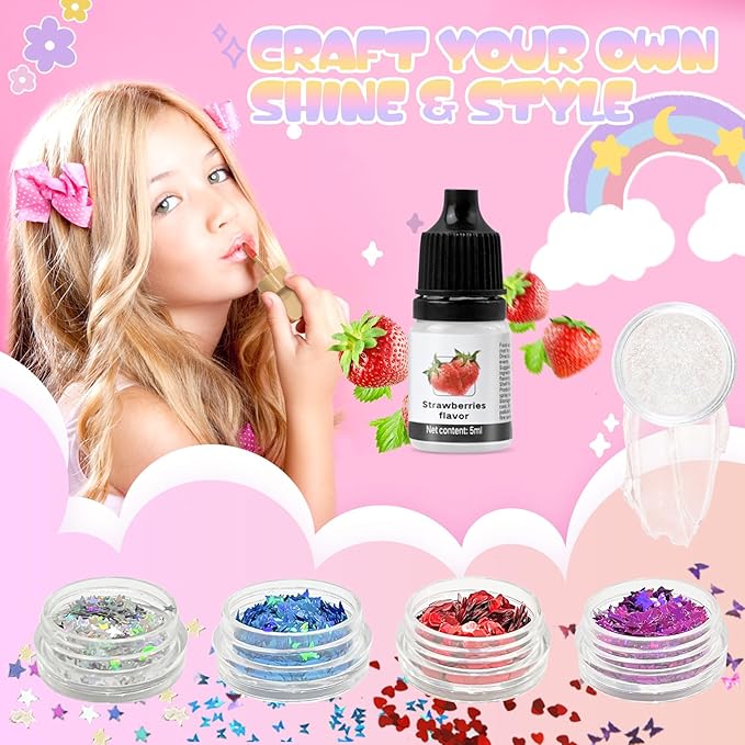 Jcoos DIY Lip Gloss Making Kit, DIY Lip Glosses Set to Make Your Own Lip Stick, Fun Craft Makeup Lipglosses, All-Inclusive Moisturizing Handmade Lip Glaze Supplies Set for Beginner Women Girls