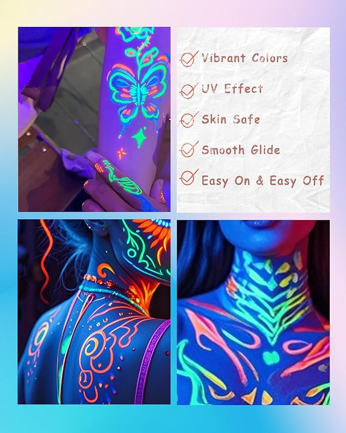 UV Neon Colored Gel Eyeliner Pencil, Matte Rainbow Colorful Eyeliner Pencils Glow in the Dark Makeup, Waterproof Long Lasting Gel Eye Liner Pen with Sharpener for Halloween Face Body Painting-B06 Pink