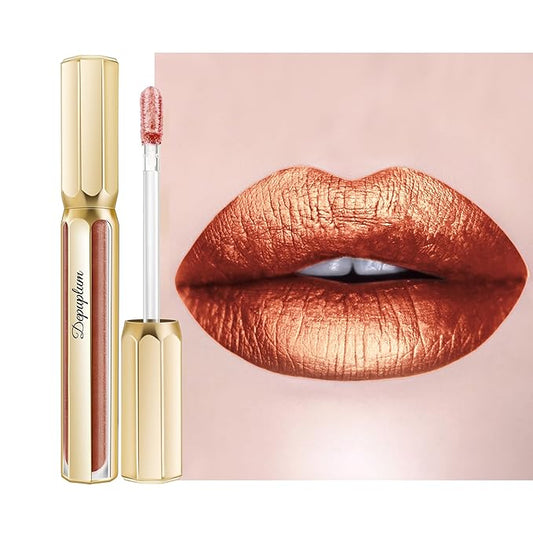 Bronze Lipsticks for Women Metallic Lipstick Long Lasting Non Stick Cup Lip Gloss, Metal Shine Lightweight Hydrating Full Coverage Lip Color, P103 Fantasy