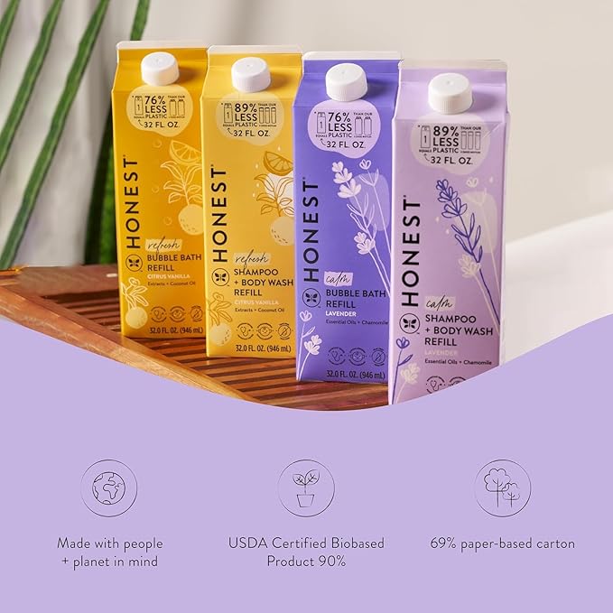 The Honest Company Foaming Bubble Bath Refill Carton Gentle for Baby Naturally Derived Tear-Free Hypoallergenic Lavender Calm 32 fl oz