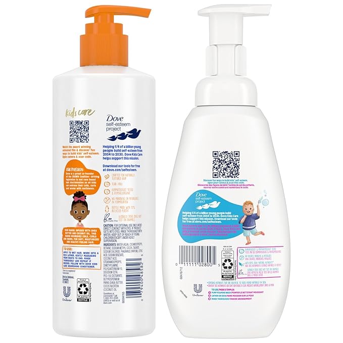 Dove Kids Care Body Wash 2-Pack + Moisturizing Shampoo Bundle - Cotton Candy Foaming Cleanser & Dove Shampoo with Shea Butter for Kids' Curly Hair (3 Piece Set)