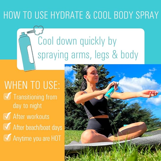 Village Naturals Therapy Wellness Hydrate & Cool Body Spray - Protect and Moisturize Skin with Vitamin C, Menthol and Hyaluronic Acid - Full Body Cooling Mist (Pack of 3 Cans, 4 Ounces Each)