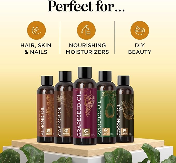 Pure Carrier Oils for Essential Oils - DIY Skin Care Set with Hair Oils Skin Oils for Body Care Moisturizers for Face and Body plus Nail Care - Anti Aging Skin Care DIY Beauty Products Carrier Oil Set