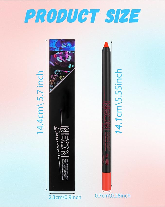 UV Neon Colored Gel Eyeliner Pencil, Matte Rainbow Colorful Eyeliner Pencil Glow in the Dark Makeup, Waterproof Long Lasting Gel Eye Liner Pen with Sharpener for Halloween Face Body Painting-B01 Red